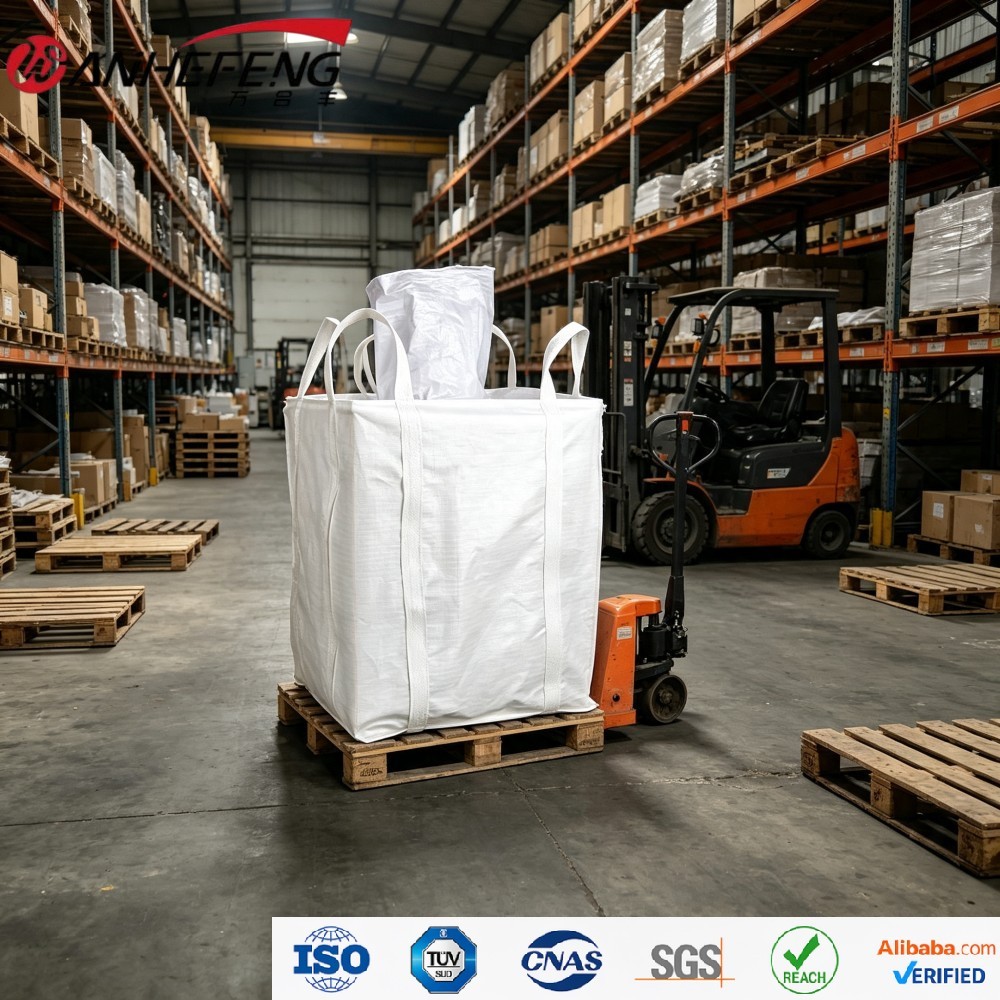Cross Corner Lifting Loops Large PP FIBC Baffle Jumbo Bulk Bag Recyclable For Chemical Product SGS Certified 1000 kg Capacity 1000kg Bulk 1500kg capacity