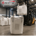 Corner Hanging 4+2 Lifting Loops Ton Bag, Thickened Double Warp Fabric Bulk Bag with Double Material Ports, Moisture-Proof Inner Film for Forklift Crane Lifting